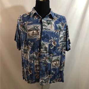 Hollis River Blue Short Sleeve Button Up Hawaiian Print Shirt - Men’s 2XLT